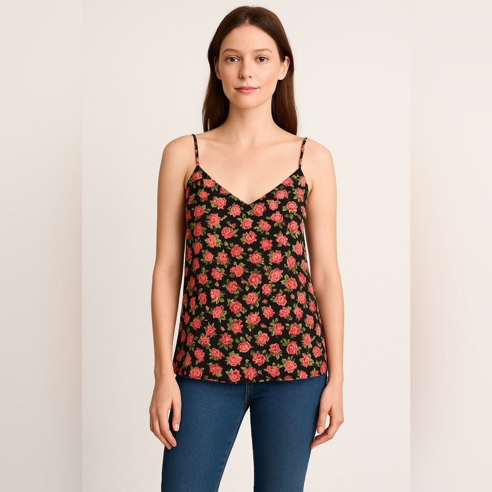 NEW Stella McCartney Ellie Leaping Silk Floral Tank Top, Black, Medium